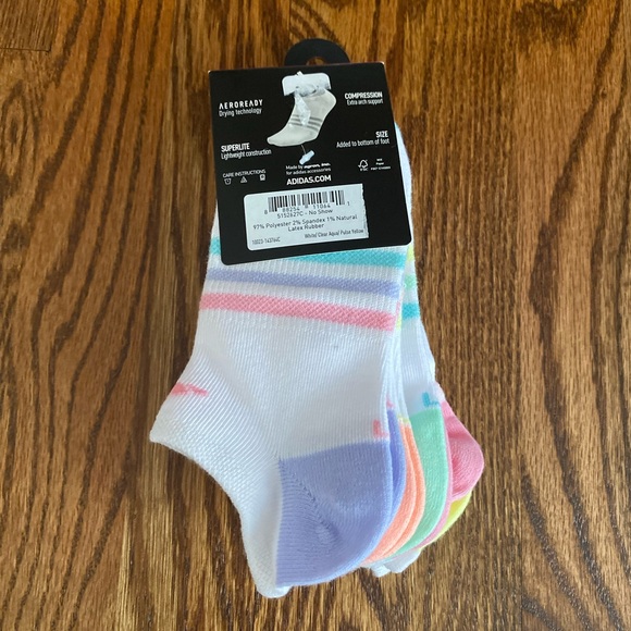 Adidas Girl's Superlite No Show Socks - White with Pastel Stripes - Picture 2 of 3